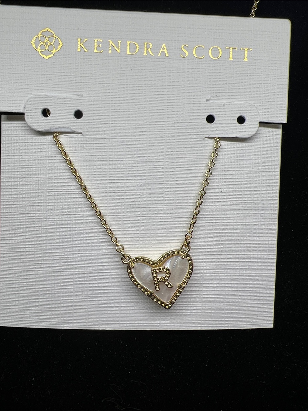 Kendra Scott Gold Heart Initial R Necklace with Mother-of-Pearl Inlay Reversible